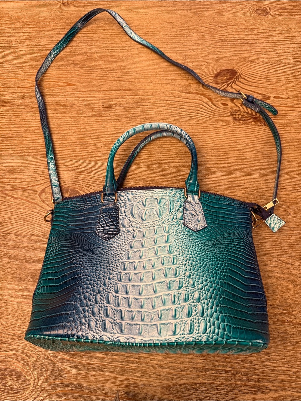 Teal ombré  Faux Croc-Embossed Women's purse - Convertible Shoulder Strap